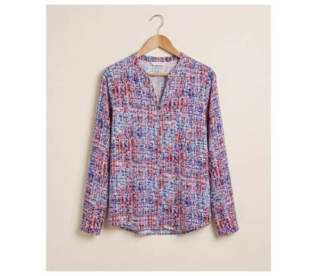Chemisier Femme Imprimé Bleu et Rouge en Viscose Fluide