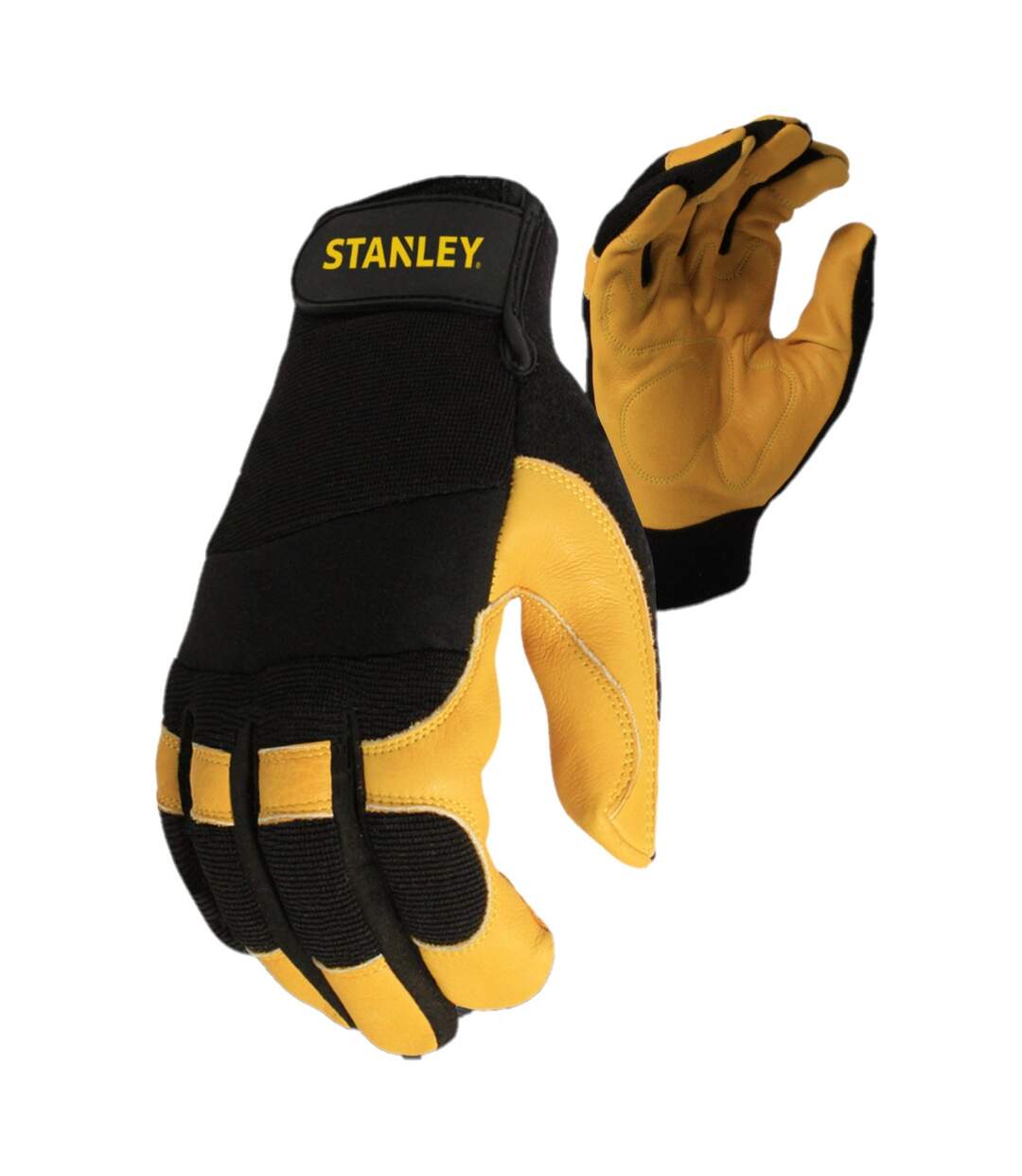 Unisex adult hybrid performance leather safety gloves black/yellow Stanley