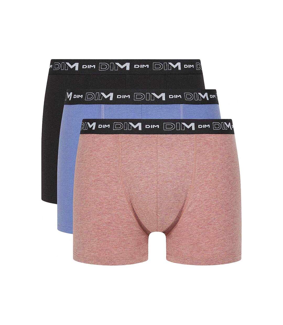 DIM Lot de 3 Boxers Homme Coton STRETCH Nude chiné Bleu barbeau Noir