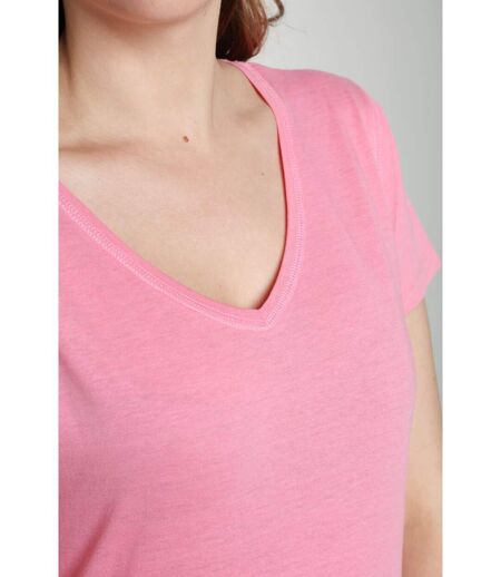 Tee Shirt Col V Manches Courtes Femme Maddy Bubble Gum(fuschia) | Gerard Pasquier Avec Col-v | Gerar