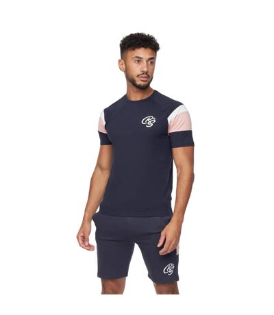 Mens cremland t-shirt & shorts set navy/pink Crosshatch