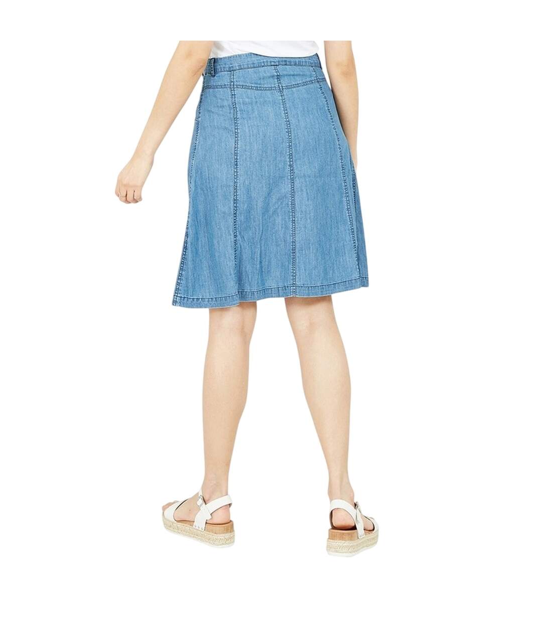 Womens/ladies Chambray Regular Midi Skirt Light Blue Yumi-2