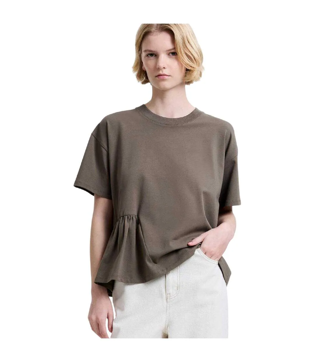 T-shirt Motif/style Asymétrique Femme Kaki French Connection-4