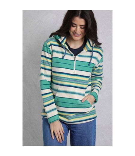 Womens/ladies lana stripe microfleece quarter zip hoodie aqua marine Weird Fish