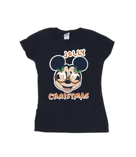 Disney T-shirt en coton Femme/Ladies Mickey Mouse Jolly Christmas Glasses (Bleu marine) - UTBI49475