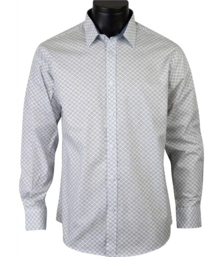 CHALLENGER CH4030 PETITS MOTIFS — Chemise à carreaux manches longues blanc/bleu : l'élégance du pur coton et de la coupe confort