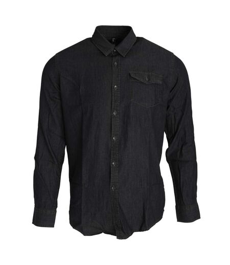 Premier Mens Jeans Stitch Long Sleeve Denim Shirt (Black Denim)