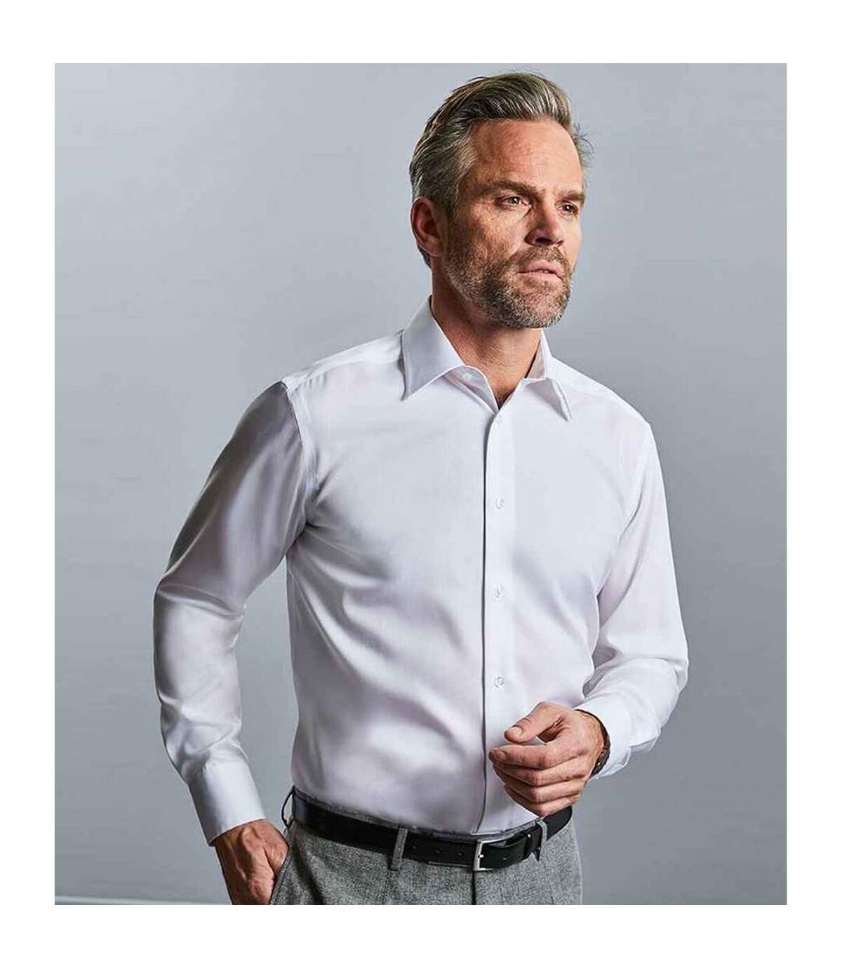 Russell Collection Mens Long Sleeve Tailored Oxford shirt (White/Oxford Blue)
