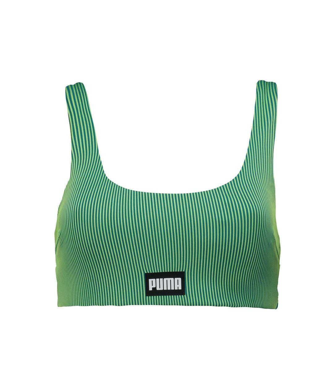 Womens/ladies Stripe Scoop Neck Bikini Top Green Puma-1