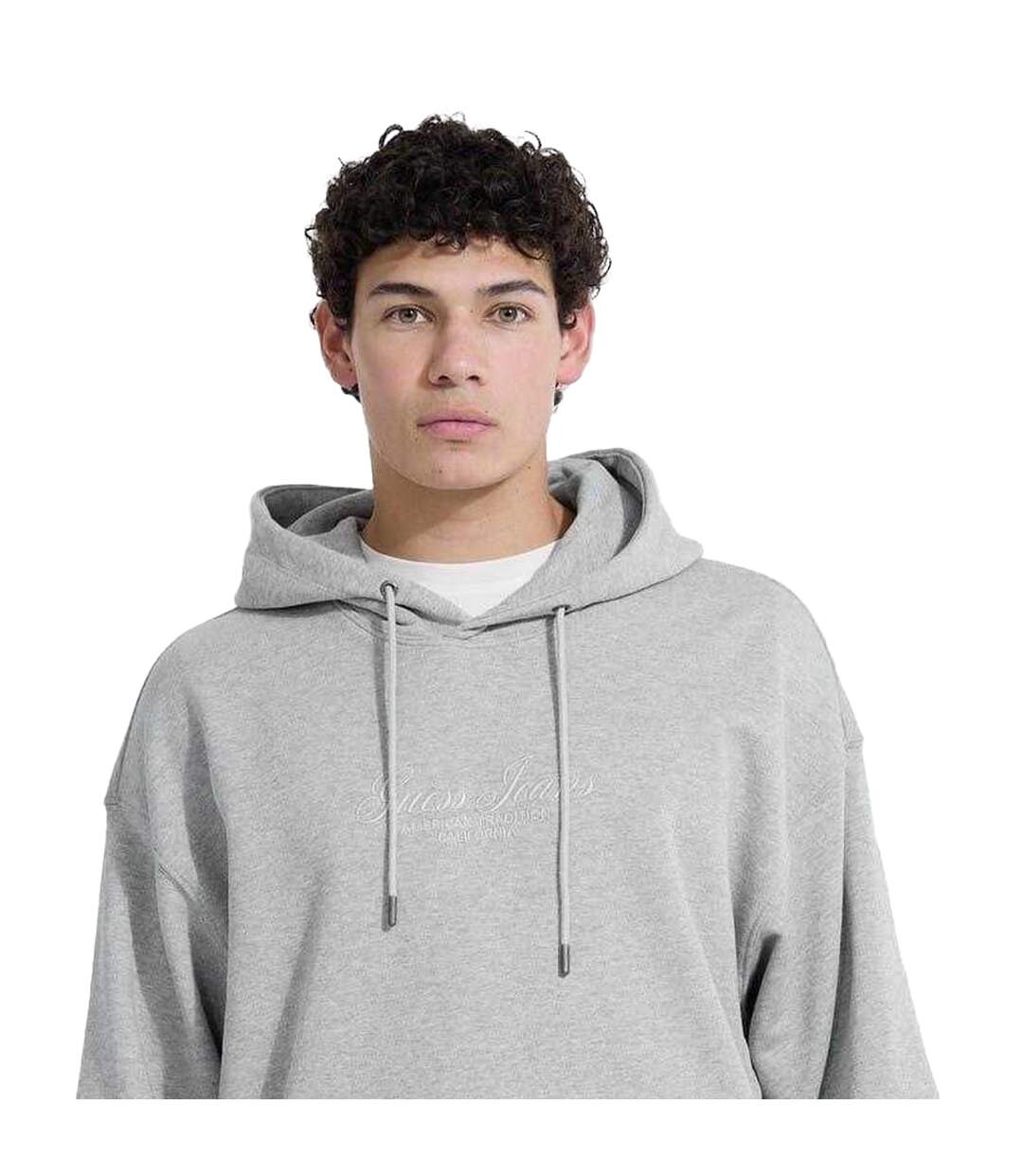 Sweat À Capuche Motif/style Texte Homme Gris Chiné Guess-2