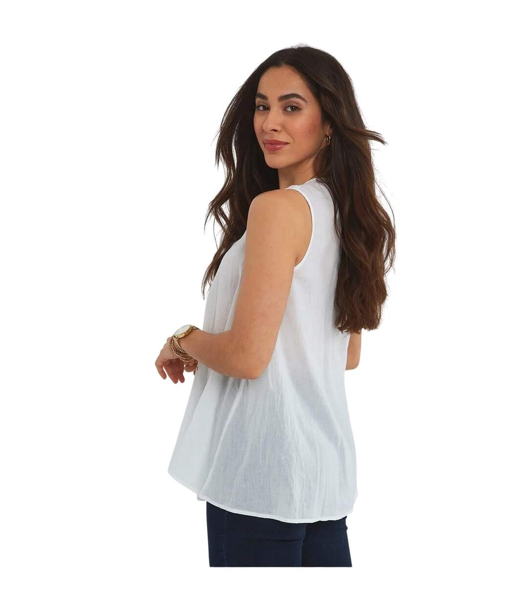 Womens/ladies V Neck Sleeveless Blouse White Joe Browns-3