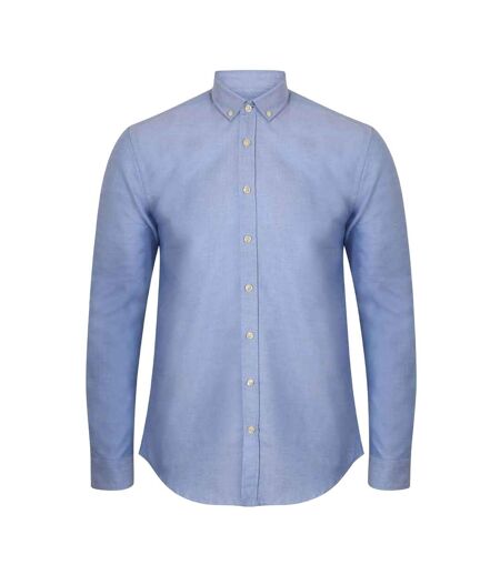 Mens modern long sleeve slim fit oxford shirt blue Henbury