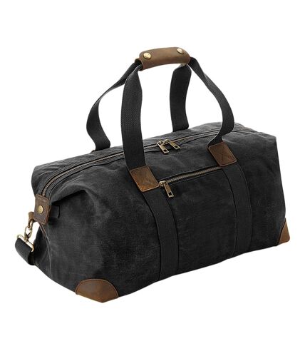 Quadra Heritage Leather Accented Waxed Canvas Holdall (Black) (One Size)
