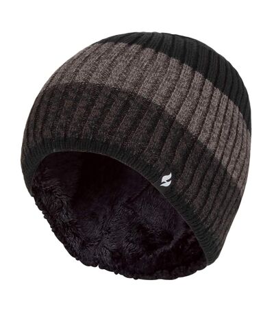 Mens Fleece Lined Striped Winter Beanie | Heat Holders | High Performance Soft Insulated Thermal Hat