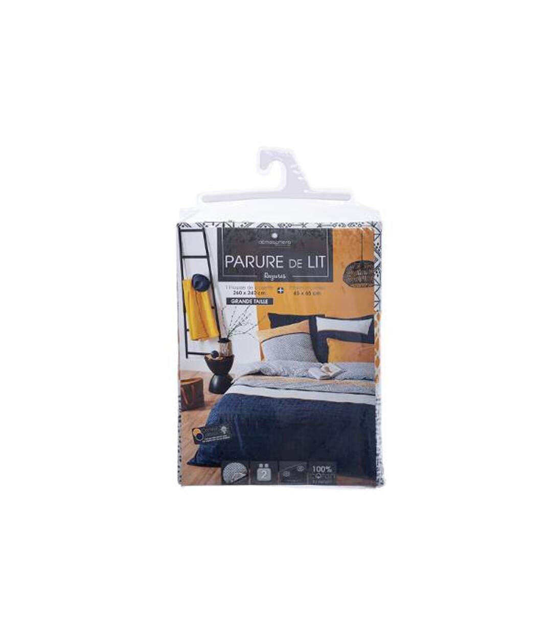 Parure de Lit 3 Pièces Scandinave 260x240cm Bleu-3