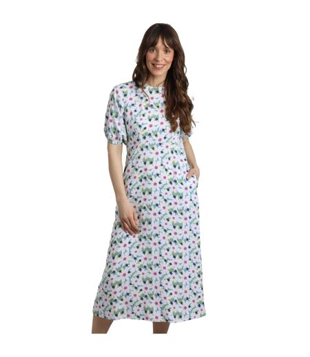 Womens/ladies everly floral midi dress washed blue Weird Fish