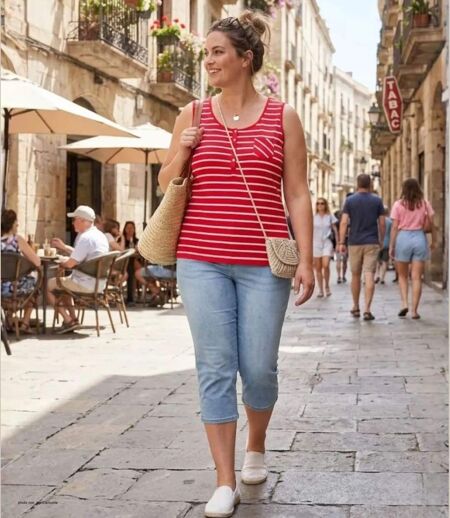 Axone EMIRAT1R Débardeur femme grande taille en coton rayé pour un confort estival absolu