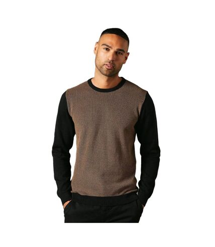 Mens jacquard crew neck contrast sleeves jumper black Burton