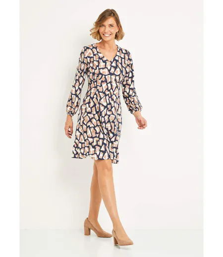 Robe courte maille graphique col V