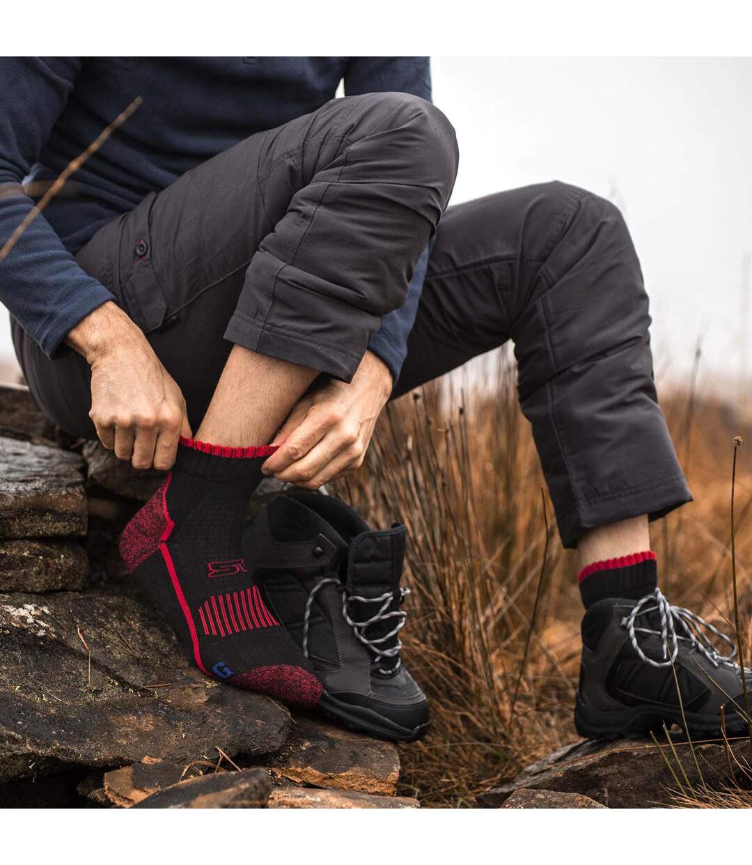 1 Pack Mens Cotton Reinforced Ankle Hiking Walking Trekking Socks-3