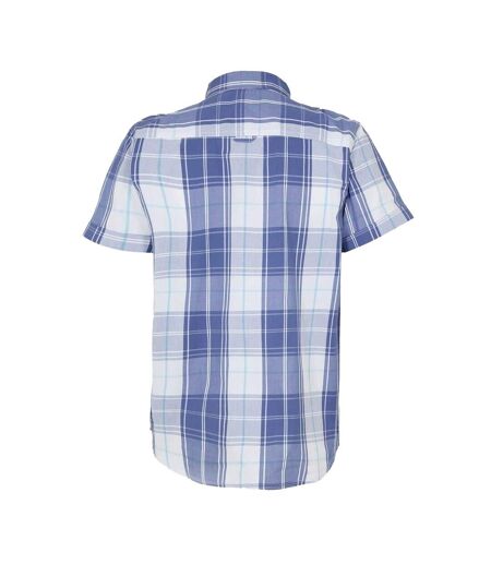 Mens Plaid Short-sleeved Shirt White Blue Bench