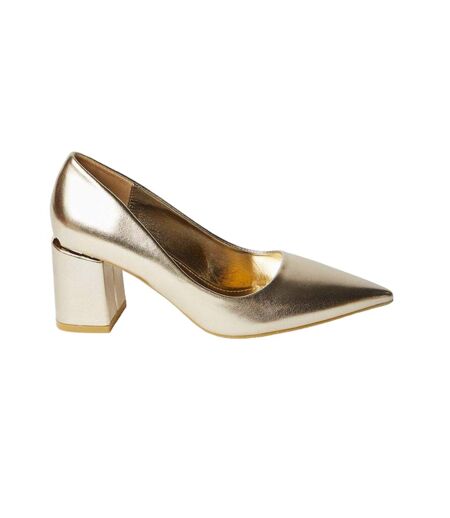 Womens/ladies baden metallic detail medium block heel court shoes gold Dorothy Perkins