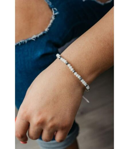 White Crystal Silver Slim Beads Adjustable Elegant Handmade Bracelet