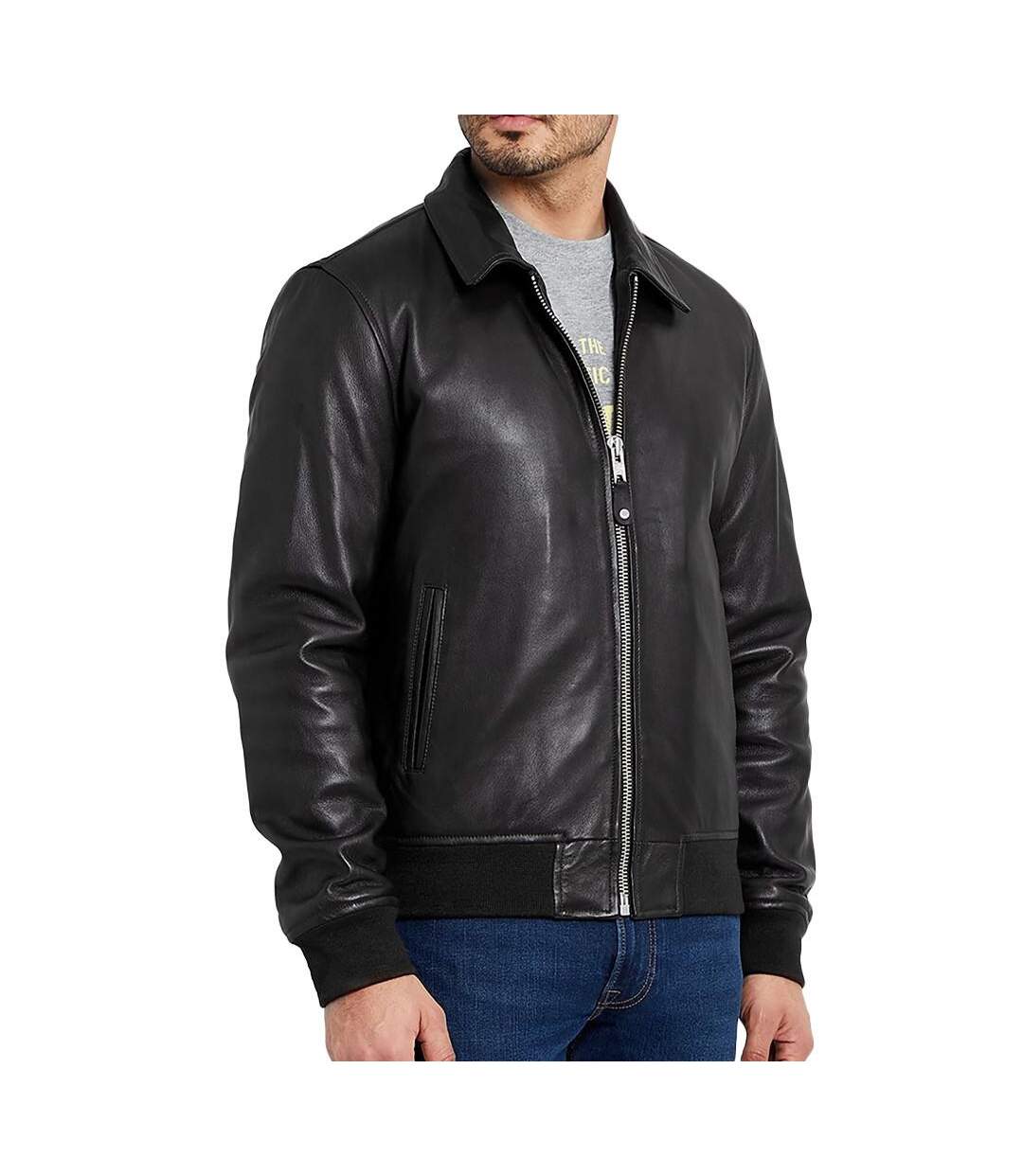 Blouson cuir Noir Homme Schott Mens Leather Pilot - L-1