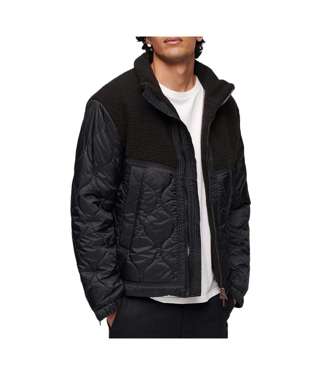 Blouson Noir Homme Superdry Sherpa Quilted Hybrid - 3XL-1