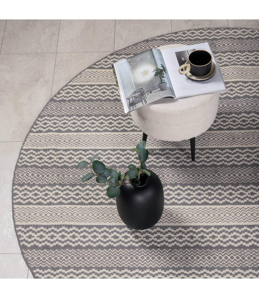 Tapis Rond Imprimé Sishu 200cm Gris-3