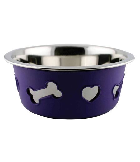Weatherbeeta Non-slip Stainless Steel Bone Dog Bowl (21cm) (Dark Purple) - UTWB1329