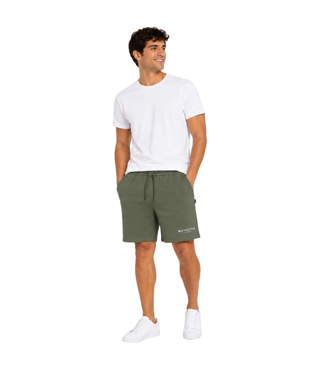Mens Fleece Logo Sweat Shorts Military Green Aquascutum-1