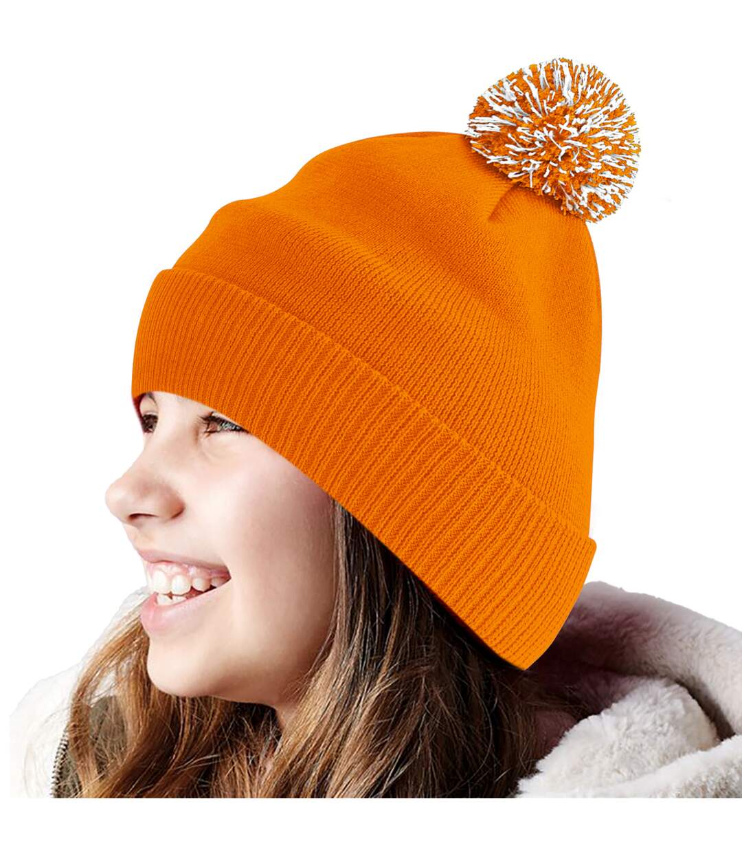 Bonnet snowstar adulte orange / blanc Beechfield