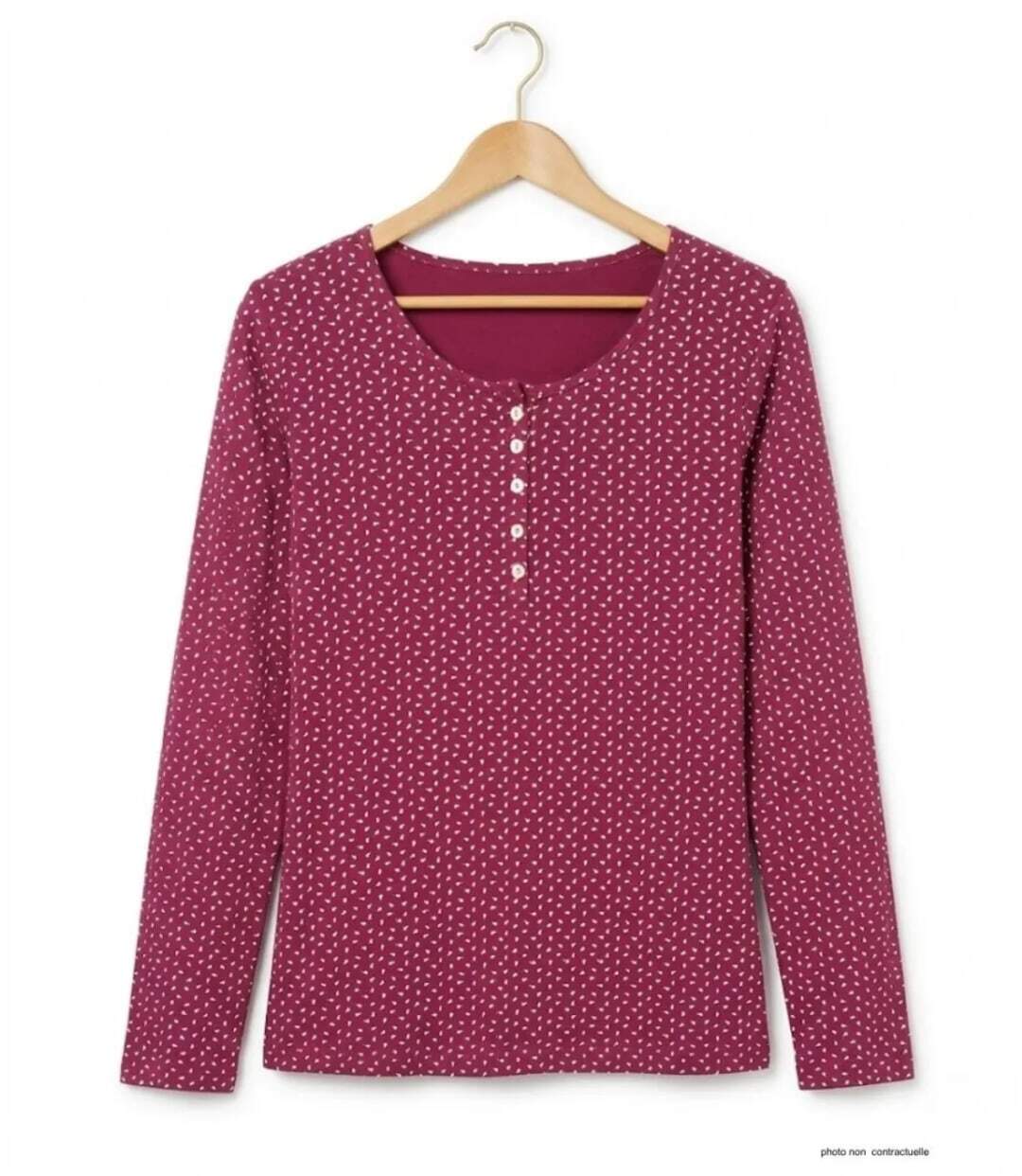 MAYFLOWER NOBEL2 : Tee-shirt manches longues fuchsia imprimé avec col boutonné-2
