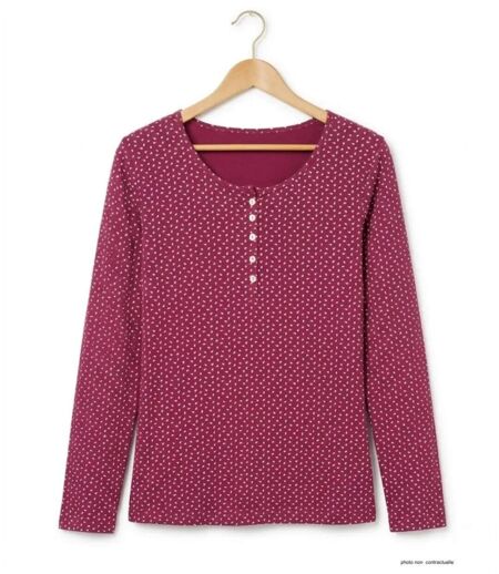 MAYFLOWER NOBEL2 : Tee-shirt manches longues fuchsia imprimé avec col boutonné