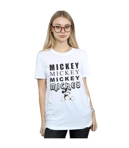 Disney Femme/Ladies - Mickey Mouse Sitting Cotton Boyfriend T-Shirt (Blanc) - UTBI36018