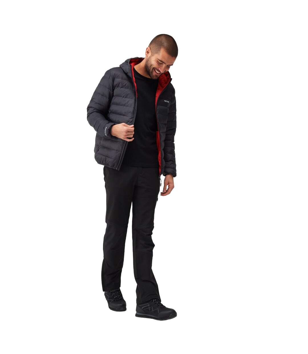 Mens Marizion Baffled Hooded Padded Jacket Ash Danger Red Regatta-1