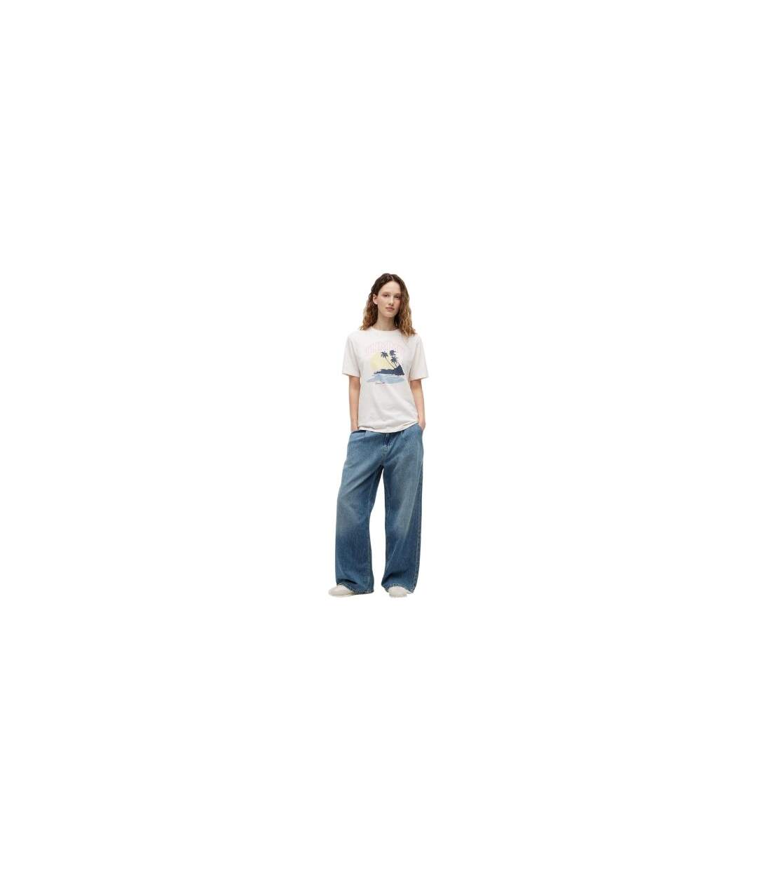 T-shirt Motif/style Plage Femme Blanc Cassé Tommy Jeans-1