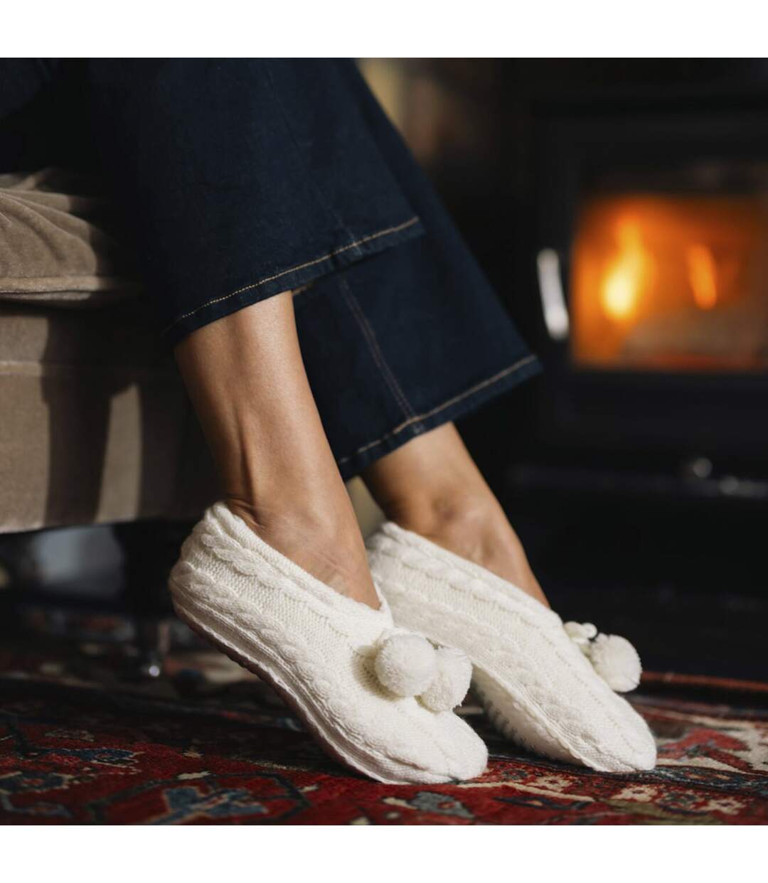 1 Pair Ladies Cable Knit Moccasin Bootie - Warm Soft Cosy Indoor Slippers-4