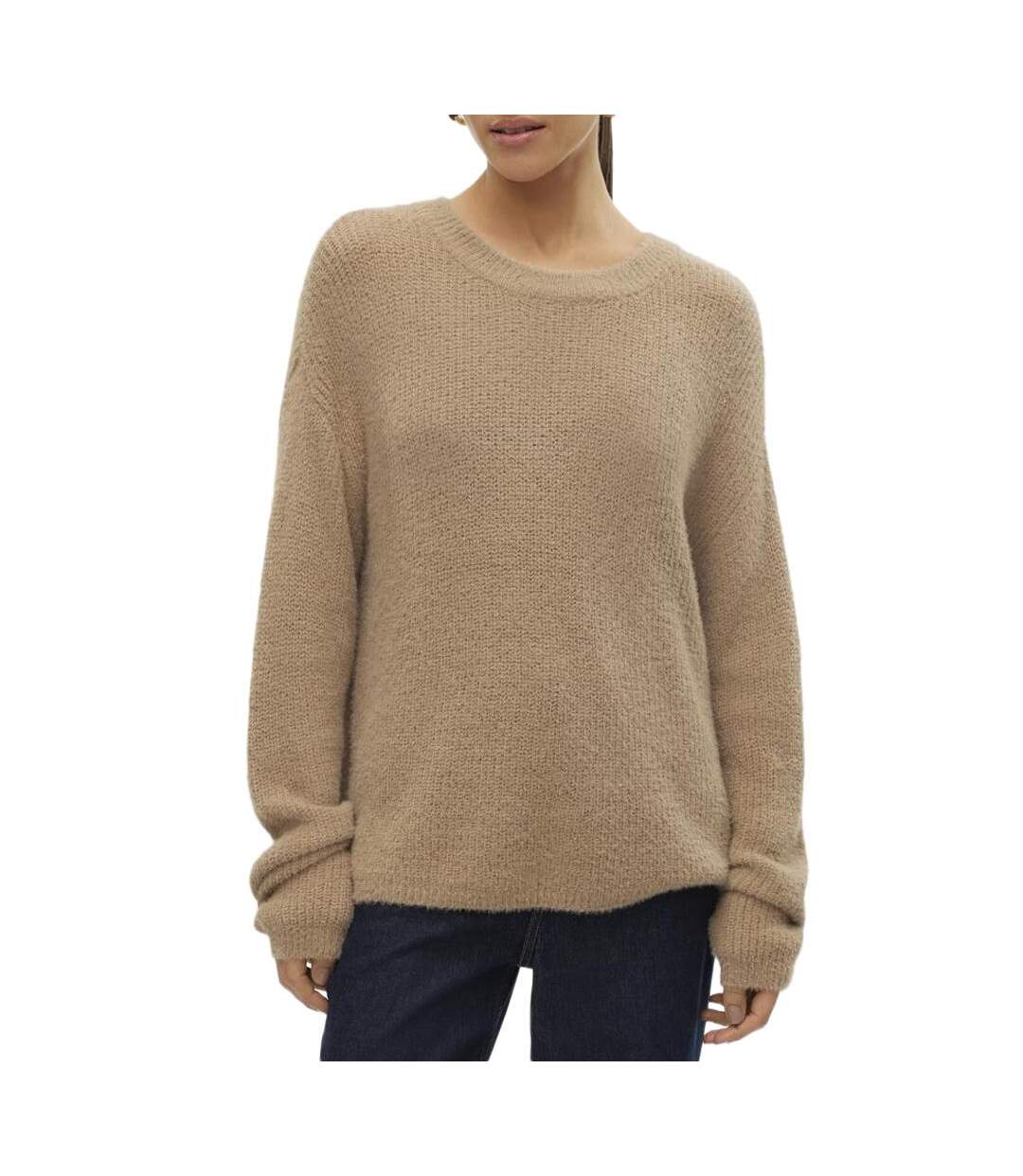 Pull marron clair femme vero moda puff-1