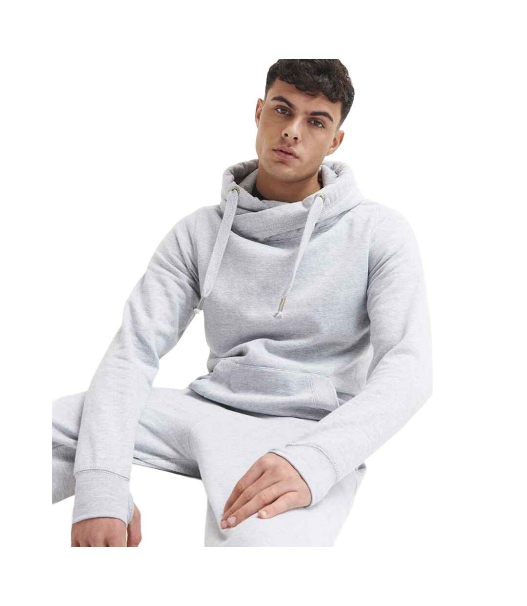 Adults Unisex Cross Neck Hoodie Heather Grey Awdis-1