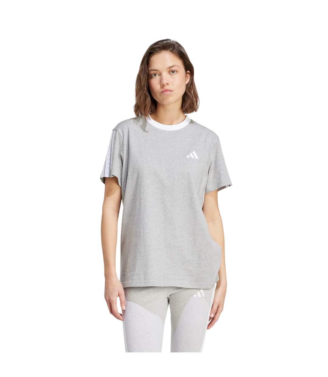 T-shirt Motif/style 3 Rayures Essentials Femme Gris Moyen Adidas-1