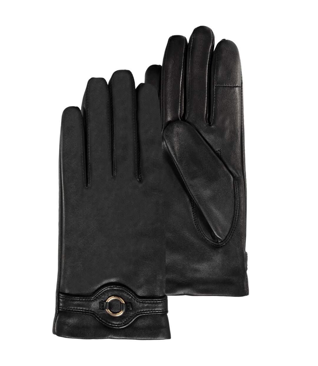 Isotoner Gants femme tactiles, en cuir d'agneau pleine fleur, doublés soie-1