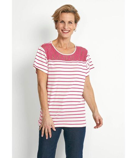 Tee-shirt rayé manches courtes dentelle