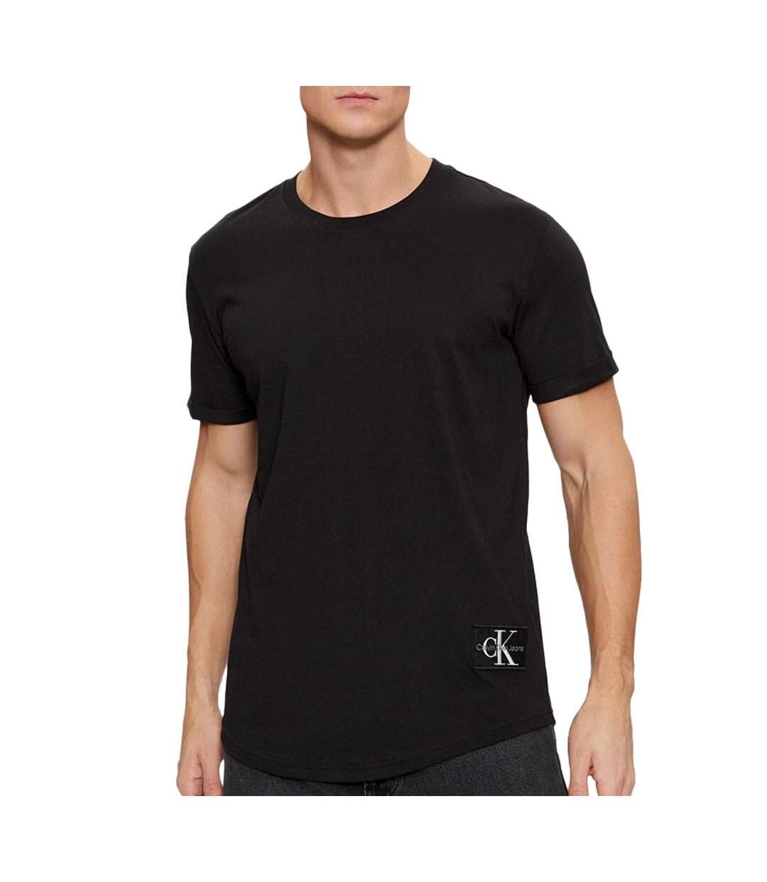 T-Shirt noir homme calvin klein jeans badge turn up sleeve - l-1
