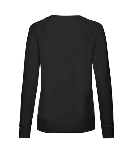 Womens/ladies lightweight lady fit raglan sweatshirt black Fruit of the Loom