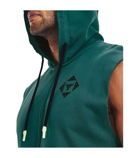 Mens Project Rock Graphic Print Hooded Sleeveless Hoodie Green Under Armour