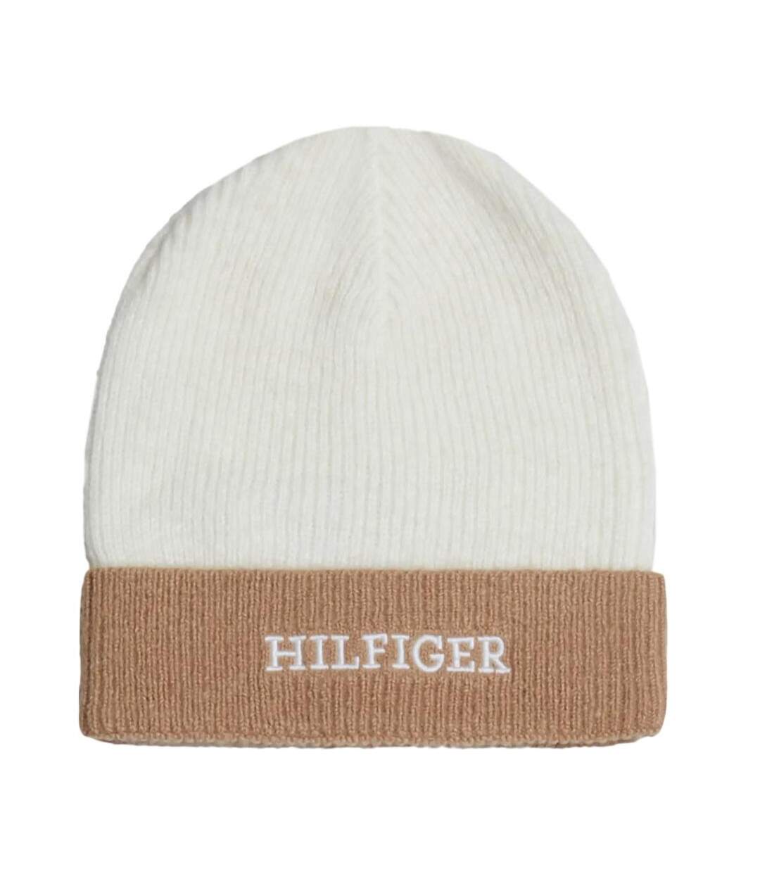 Bonnet blanc/marron femme tommy hilfiger beanie-1