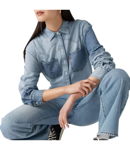 Womens/ladies Teodora Denim Lightweight Shirt Light Blue Levis