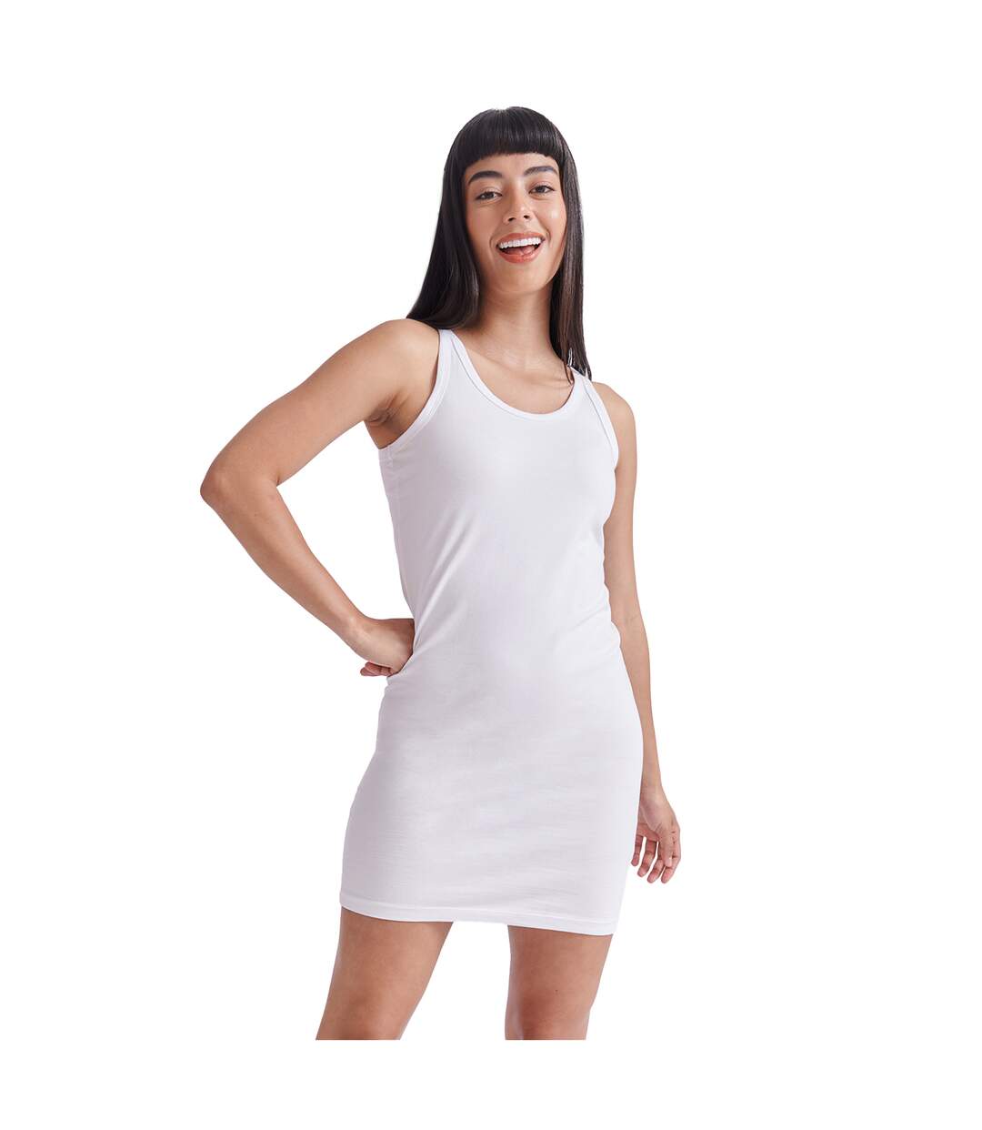 Womens/ladies Tank Dress White Skinni Fit-2